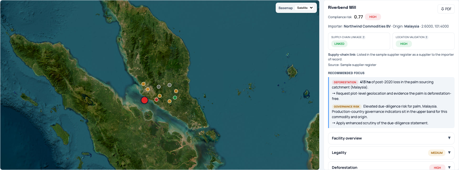 The supply base on the map, with the data of the selected location