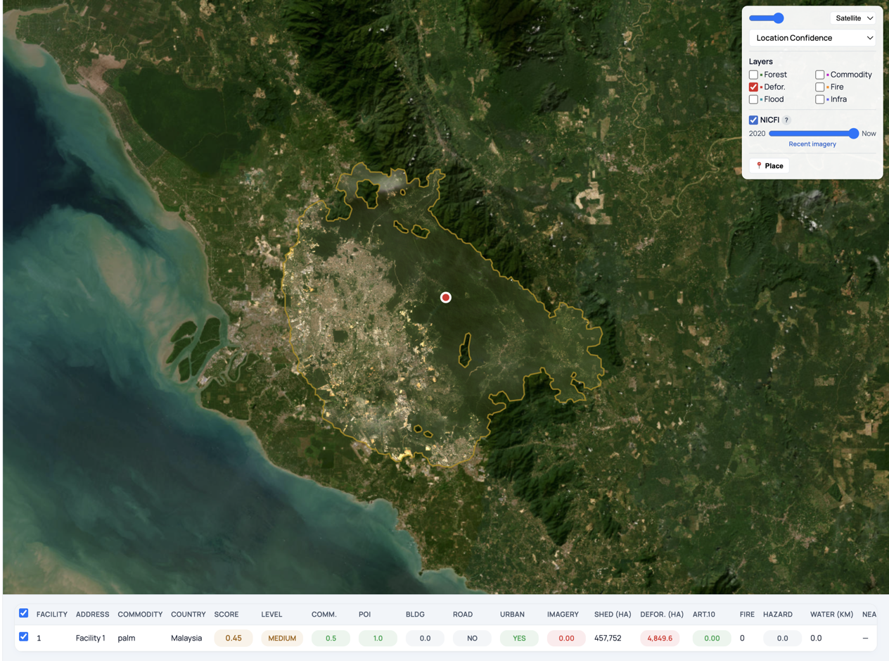 The map of the run, with the control panel and the table of results below it