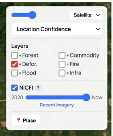 The map control panel, with the basemap, the color control, the layers and the image control
